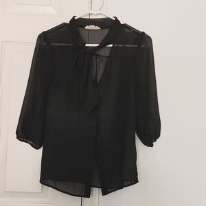 Forever 21 Essentials Black Chiffon Tie Neck Blouse Top. Sz S/P